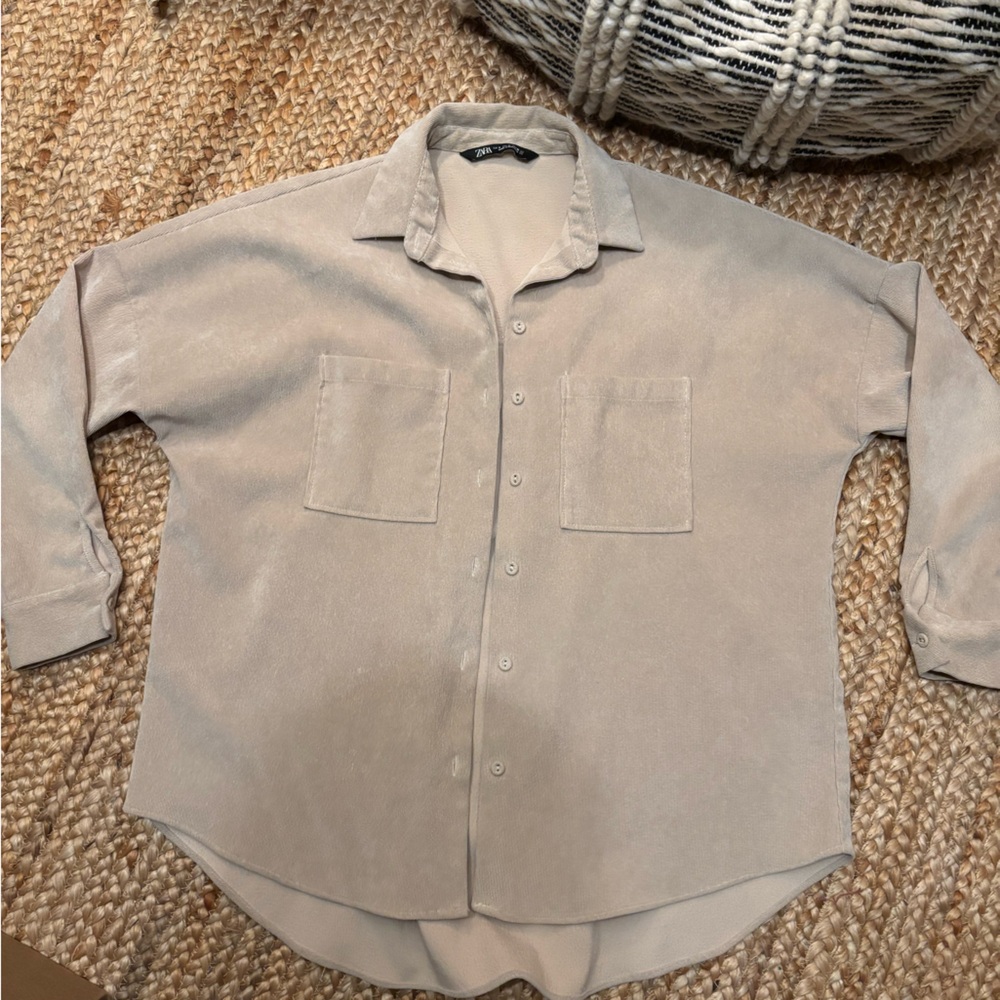 Zara Beige Button-Up Overshirt